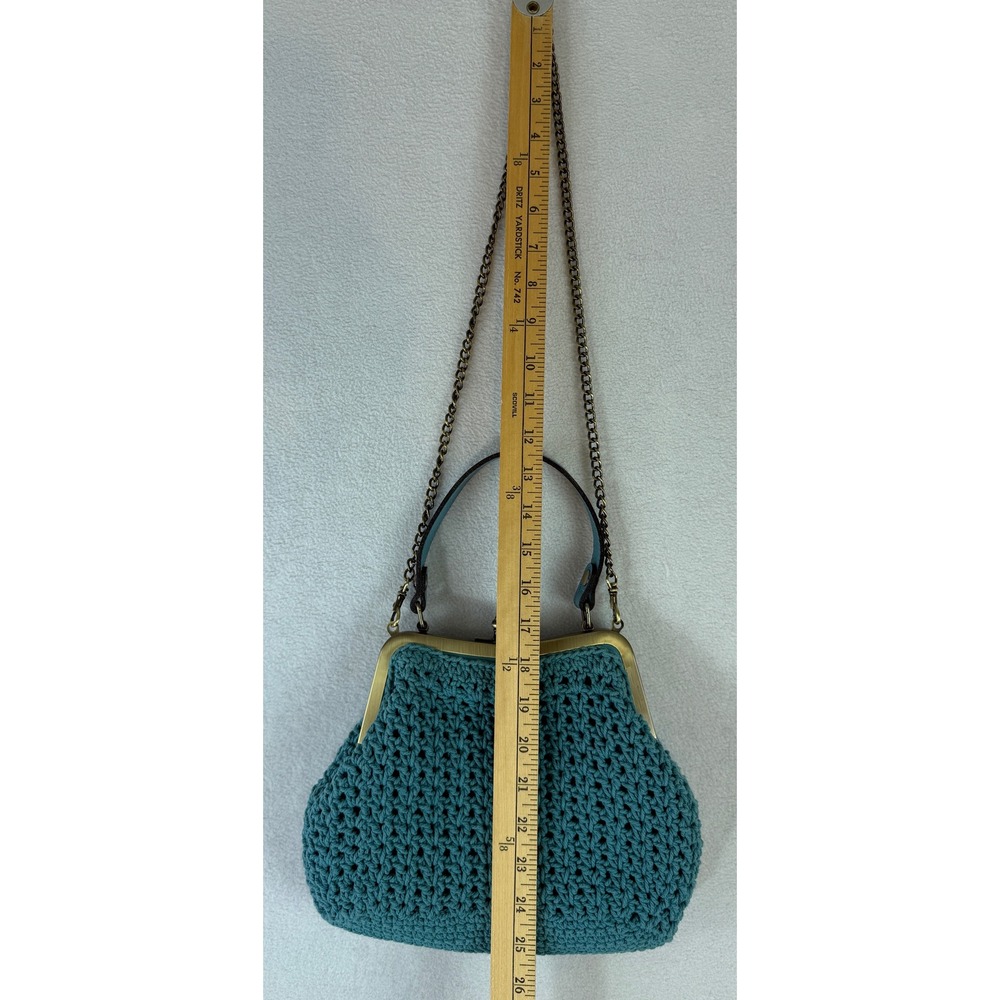 Patricia Nash Crochet Frame Bag Womens Medium Turquoise Blue Kiss Lock Crossbody - Picture 3 of 9